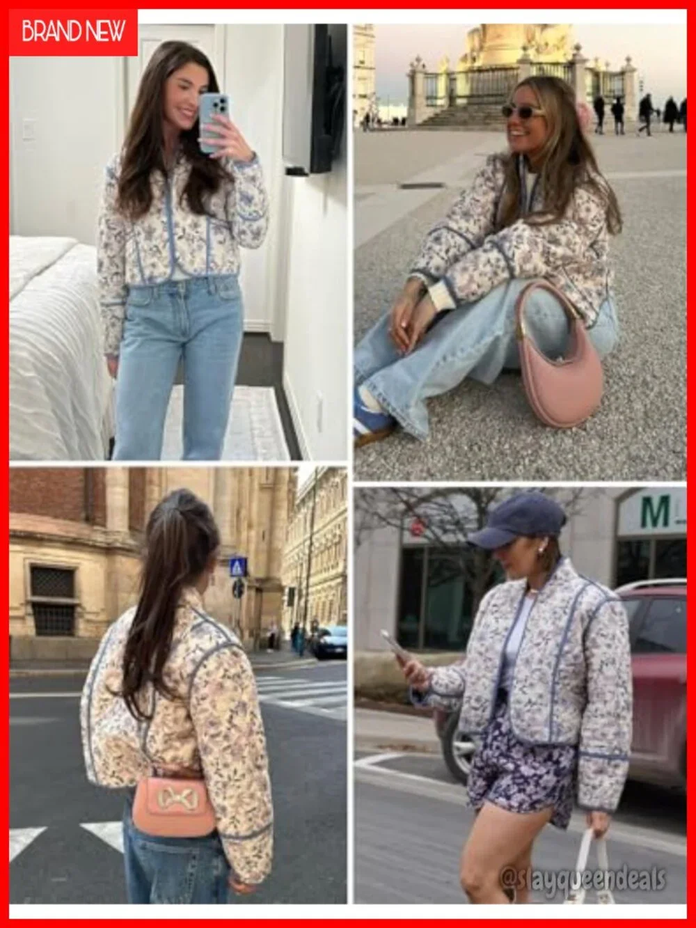 Reversible Lightweight Floral Quilted Cropped Puffer Jacket